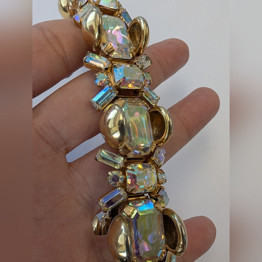 VTG CHUNKY AB CRYSTAL GOLD TONE BRACELET - Picture 11 of 14